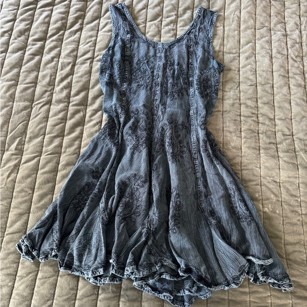 My Choice Flowy Embroidered Blue Dress